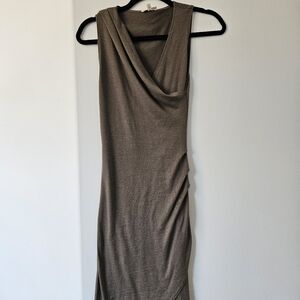 Wilfred Tan Cowl Neck Sheath Midi Dress